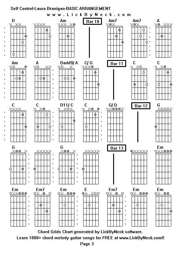 Chord Grids Chart of chord melody fingerstyle guitar song-Self Control-Laura Branigan-BASIC ARRANGEMENT,generated by LickByNeck software.